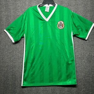 Vintage Mexico Soccer Jersey Green White Trim‎ Football Futbol Shirt Men's Large